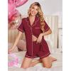 Ekouaer Womens Pajama Sets Button Up Summer Cute Pjs 2 Piece Short Sleeve Sleepwear Lounge Set S-XXL(Wine)