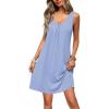 Ekouaer Nightgowns for Women Bamboo Viscose Night Gown Sleeveless Sleep Shirts Tank Sleep Dress V-neck Sleepwear(Light Blue)