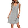 Ekouaer Nightgowns for Women Bamboo Viscose Night Gown Sleeveless Sleep Shirts Tank Sleep Dress V-neck Sleepwear(Light Grey)