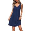 Ekouaer Nightgowns for Women Bamboo Viscose Night Gown Sleeveless Sleep Shirts Tank Sleep Dress V-neck Sleepwear(Navy Blue)