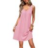Ekouaer Nightgowns for Women Bamboo Viscose Night Gown Sleeveless Sleep Shirts Tank Sleep Dress V-neck Sleepwear(Pink)
