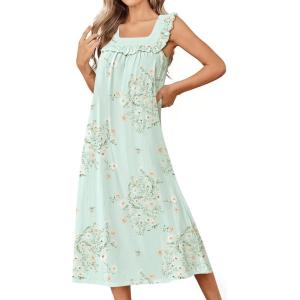 Ekouaer Cotton Nightgowns for Women Long Sleeveless Night Gown Victorian Sleep dress Soft Night Dress Ladies Sleepwear(Little Daisy)
