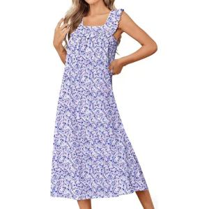 Ekouaer Cotton Nightgowns for Women Long Sleeveless Night Gown Victorian Sleep dress Soft Night Dress Ladies Sleepwear(Purple Floral)