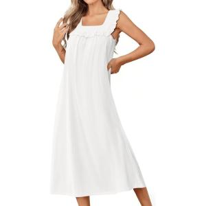 Ekouaer Cotton Nightgowns for Women Long Sleeveless Night Gown Victorian Sleep dress Soft Night Dress Ladies Sleepwear(White)