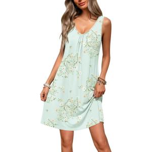 Ekouaer Nightgowns for Women Bamboo Viscose Night Gown Sleeveless Sleep Shirts Tank Sleep Dress V-neck Sleepwear(Light Green Floral)