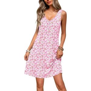 Ekouaer Nightgowns for Women Bamboo Viscose Night Gown Sleeveless Sleep Shirts Tank Sleep Dress V-neck Sleepwear(Pink Floral)
