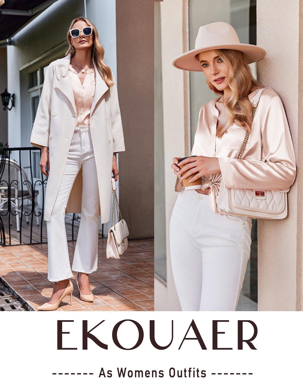 imageEkouaer Silk Pajamas For Women 2 Piece Set Satin Pjs Long Sleeve Button Up Sleepwear Comfy Lounge setsChampagne