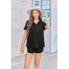Ekouaer Pajama for Women Set Short Sleeve Button Down Pajamas Sets Soft Lounge Sets for Women Sleepwear PJS(Black)