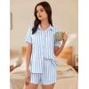 Ekouaer Pajama for Women Set Short Sleeve Button Down Pajamas Sets Soft Lounge Sets for Women Sleepwear PJS(Blue Stripe)