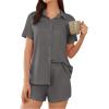 Ekouaer Pajama for Women Set Short Sleeve Button Down Pajamas Sets Soft Lounge Sets for Women Sleepwear PJS(Gray)