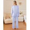 Ekouaer Silk Pajamas For Women 2 Piece Set Satin Pjs Long Sleeve Button Up Sleepwear Comfy Lounge sets(Blue Stripes)