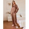 Ekouaer Silk Pajamas For Women 2 Piece Set Satin Pjs Long Sleeve Button Up Sleepwear Comfy Lounge sets(Brown)