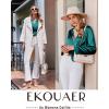 Ekouaer Silk Pajamas For Women 2 Piece Set Satin Pjs Long Sleeve Button Up Sleepwear Comfy Lounge sets(Green)