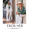 Ekouaer Silk Pajamas For Women 2 Piece Set Satin Pjs Long Sleeve Button Up Sleepwear Comfy Lounge sets(Green-flower)