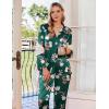 Ekouaer Silk Pajamas For Women 2 Piece Set Satin Pjs Long Sleeve Button Up Sleepwear Comfy Lounge sets(Green-flower)