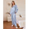 Ekouaer Silk Pajamas For Women 2 Piece Set Satin Pjs Long Sleeve Button Up Sleepwear Comfy Lounge sets(Grey Blue Striped)