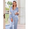 Ekouaer Silk Pajamas For Women 2 Piece Set Satin Pjs Long Sleeve Button Up Sleepwear Comfy Lounge sets(Grey Blue Striped)