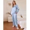 Ekouaer Silk Pajamas For Women 2 Piece Set Satin Pjs Long Sleeve Button Up Sleepwear Comfy Lounge sets(Light Blue)