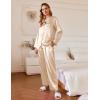 Ekouaer Silk Pajamas For Women 2 Piece Set Satin Pjs Long Sleeve Button Up Sleepwear Comfy Lounge sets(Light Khaki)