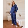 Ekouaer Silk Pajamas For Women 2 Piece Set Satin Pjs Long Sleeve Button Up Sleepwear Comfy Lounge sets(Navy Blue)