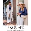 Ekouaer Silk Pajamas For Women 2 Piece Set Satin Pjs Long Sleeve Button Up Sleepwear Comfy Lounge sets(Navy Blue)