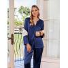 Ekouaer Silk Pajamas For Women 2 Piece Set Satin Pjs Long Sleeve Button Up Sleepwear Comfy Lounge sets(Navy Blue)