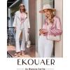 Ekouaer Silk Pajamas For Women 2 Piece Set Satin Pjs Long Sleeve Button Up Sleepwear Comfy Lounge sets(Pink)