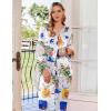 Ekouaer Silk Pajamas For Women 2 Piece Set Satin Pjs Long Sleeve Button Up Sleepwear Comfy Lounge sets(White Abstract Doodle)