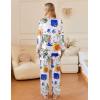 Ekouaer Silk Pajamas For Women 2 Piece Set Satin Pjs Long Sleeve Button Up Sleepwear Comfy Lounge sets(White Abstract Doodle)