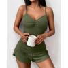 Ekouaer Womens Cami Pajama Sets 2 Piece Ribbed Knit Lingerie Sleeveless Tank Top and Shorts Camisole Pjs Sleepwear(Army Green)