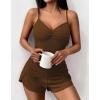 Ekouaer Womens Cami Pajama Sets 2 Piece Ribbed Knit Lingerie Sleeveless Tank Top and Shorts Camisole Pjs Sleepwear(Brown)