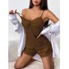 Ekouaer Womens Cami Pajama Sets 2 Piece Ribbed Knit Lingerie Sleeveless Tank Top and Shorts Camisole Pjs Sleepwear(Brown)