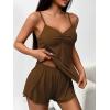 Ekouaer Womens Cami Pajama Sets 2 Piece Ribbed Knit Lingerie Sleeveless Tank Top and Shorts Camisole Pjs Sleepwear(Brown)
