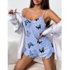 Ekouaer Womens Cami Pajama Sets 2 Piece Ribbed Knit Lingerie Sleeveless Tank Top and Shorts Camisole Pjs Sleepwear(Butterfly Print)