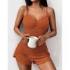 Ekouaer Womens Cami Pajama Sets 2 Piece Ribbed Knit Lingerie Sleeveless Tank Top and Shorts Camisole Pjs Sleepwear(Caramel)