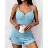 Ekouaer Womens Cami Pajama Sets 2 Piece Ribbed Knit Lingerie Sleeveless Tank Top and Shorts Camisole Pjs Sleepwear(Light Blue)