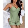 Ekouaer Womens Cami Pajama Sets 2 Piece Ribbed Knit Lingerie Sleeveless Tank Top and Shorts Camisole Pjs Sleepwear(Light Green)