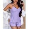 Ekouaer Womens Cami Pajama Sets 2 Piece Ribbed Knit Lingerie Sleeveless Tank Top and Shorts Camisole Pjs Sleepwear(Lilac)
