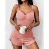 Ekouaer Womens Cami Pajama Sets 2 Piece Ribbed Knit Lingerie Sleeveless Tank Top and Shorts Camisole Pjs Sleepwear(Pink)