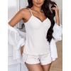 Ekouaer Womens Cami Pajama Sets 2 Piece Ribbed Knit Lingerie Sleeveless Tank Top and Shorts Camisole Pjs Sleepwear(White)