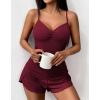 Ekouaer Womens Cami Pajama Sets 2 Piece Ribbed Knit Lingerie Sleeveless Tank Top and Shorts Camisole Pjs Sleepwear(Wine Red)