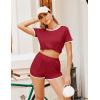 Ekouaer Womens Pajama Sets Short Sleeve Sleepwear Soft Pjs Sets Round Neck Summer 2 Piece Lounge Set with Pockets S-XXL(Wine Red)
