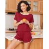 Ekouaer Womens Pajama Sets Short Sleeve Sleepwear Soft Pjs Sets Round Neck Summer 2 Piece Lounge Set with Pockets S-XXL(Wine Red)