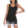Ekouaer Womens Pajama Sets Sleeveless Tank Top and Shorts Pj Set Lace Hem Sleepwear S-XXXL(Black Leaf)