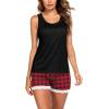 Ekouaer Womens Pajama Sets Sleeveless Tank Top and Shorts Pj Set Lace Hem Sleepwear S-XXXL(Black Red Plaid)