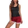 Ekouaer Womens Pajama Sets Sleeveless Tank Top and Shorts Pj Set Lace Hem Sleepwear S-XXXL(Black Red Plaid)