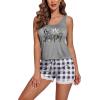 Ekouaer Womens Pajama Sets Sleeveless Tank Top and Shorts Pj Set Lace Hem Sleepwear S-XXXL(Black White Plaid)