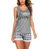 Ekouaer Womens Pajama Sets Sleeveless Tank Top and Shorts Pj Set Lace Hem Sleepwear S-XXXL(Black White Plaid)