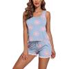 Ekouaer Womens Pajama Sets Sleeveless Tank Top and Shorts Pj Set Lace Hem Sleepwear S-XXXL(Floral Blue)