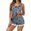 Ekouaer Womens Pajama Sets Sleeveless Tank Top and Shorts Pj Set Lace Hem Sleepwear S-XXXL(Grey Black Star)